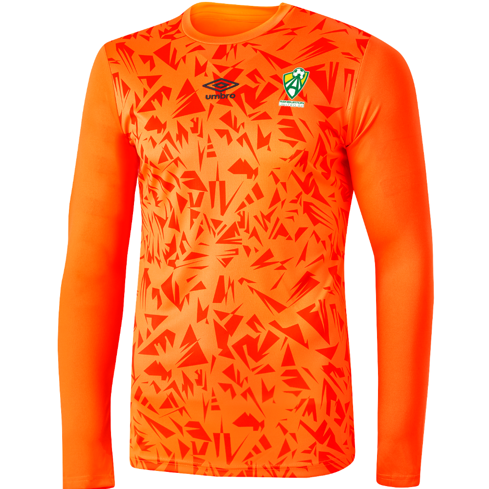 Metro Teams Ashburton GK Orange Jersey- Front of shirt: The Pass, Left sleeve: Highbury Plumbing
